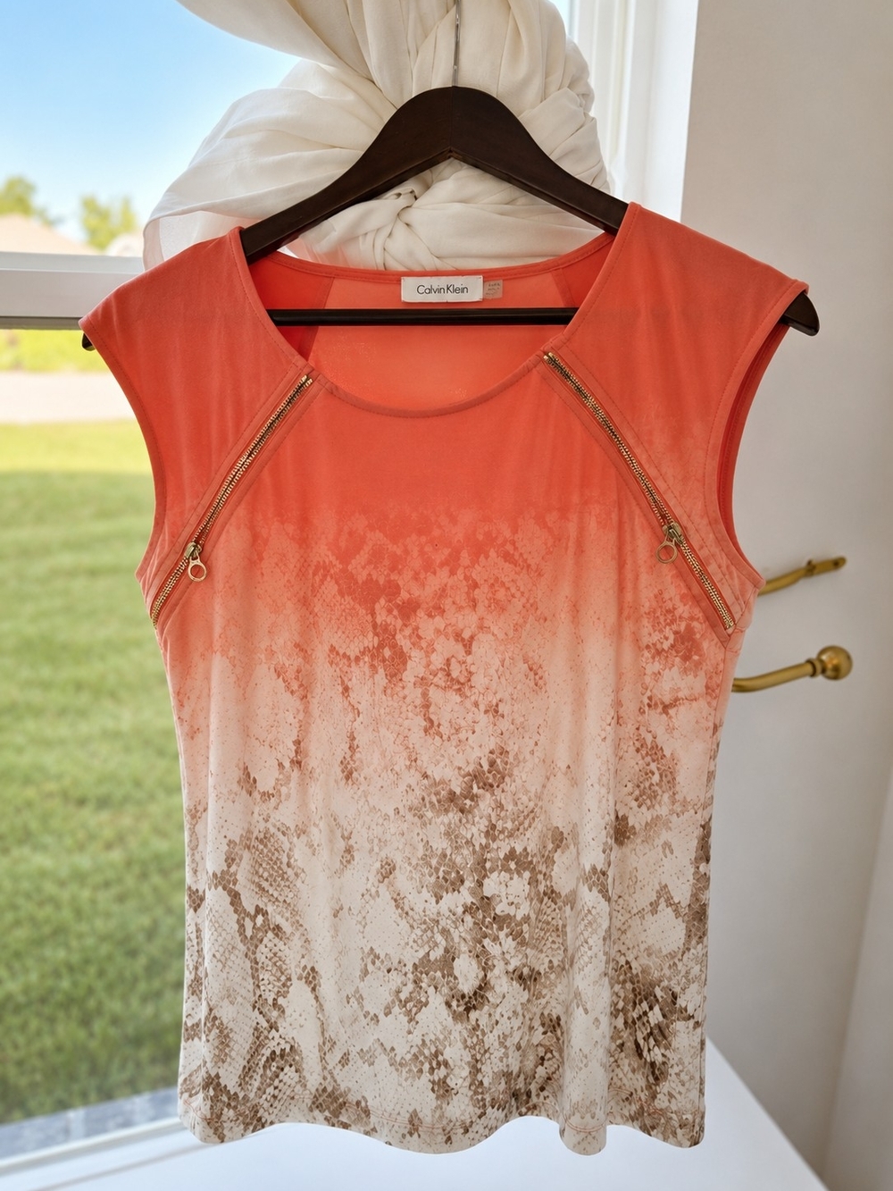 Calvin Klein Coral Ombre Zip-Accent Women's Top